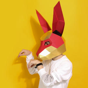 兔年创意立体兔子主题动物纸模头套面具手工diy潮流活动表演道具