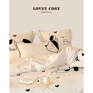 LOVEY COSY韩国轻奢全棉水洗棉简约卡通小猫贴布刺绣床上四件套