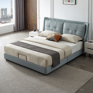 南方家居现代简约真皮双人床卧室1.8m头层牛皮软靠北欧轻奢结婚床