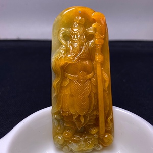 翡翠玉吊坠关公 天然玉石a货冰种黄翡高档收藏新款老坑礼物0426