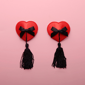 红色血滴子性感胸贴  情趣爱心形黑色蝴蝶结黑流苏乳贴