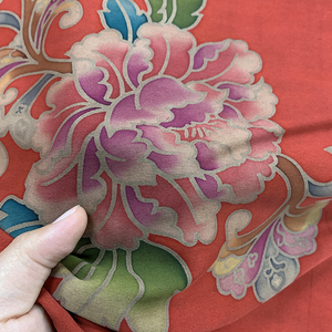 中国红43姆米双面重缎透彩手绘香云纱旗袍面料中式上衣连衣裙布料