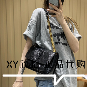 YSL/圣罗兰 NIKI 褶皱 绗缝 流浪包 链条包 中号 黑色/金色 女包