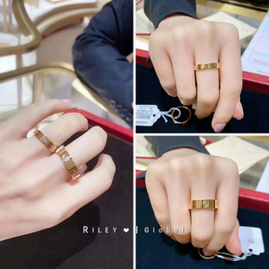 代购cartier卡地亚戒指男女情侣love经典款18k玫瑰金黄金宽窄对戒