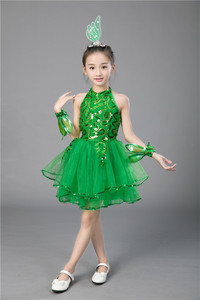 儿童六一小草树叶禾苗表演服女童绿色蓬蓬连衣裙幼儿学生演出服装