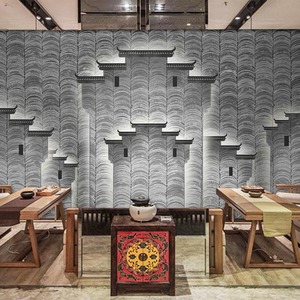 000人付款淘宝新中式徽派墙纸3d立体古典徽州建筑墙面装饰壁画餐厅