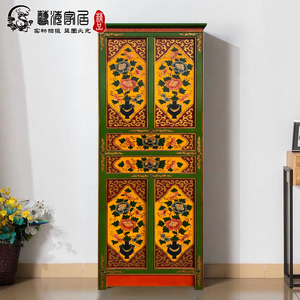 藏式彩绘实木衣柜做旧家具多层立柜简约佛柜鞋柜中式仿古收纳高柜