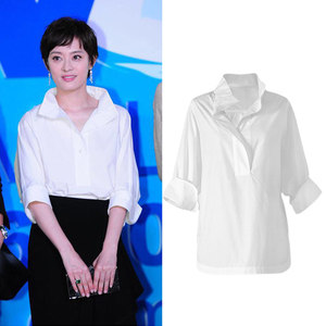韩国孙俪明星同款白衬衫女抗皱设计感小众时尚潮百搭气质半袖衬衣