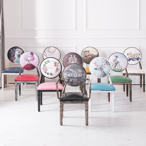 欧式美甲椅子创意个性奶茶店复古铁艺餐椅现代化妆美甲凳子靠背椅