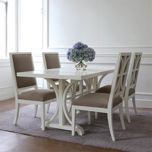 美式现代仿古实木餐桌椅样板房白色洽谈桌椅 欧式餐厅家用餐桌