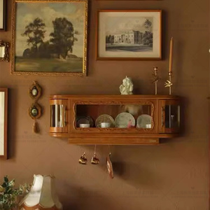美式乡村仿古实木壁柜客厅吊柜 法式复古卧室小户型原木简约壁橱