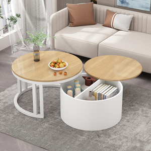 轻奢现代实木小户型客厅茶几北欧简约创意圆形家具玻璃铁艺收纳桌