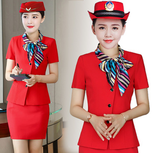 中国红色短袖军鼓队套装军乐队服装演出打鼓服空姐制服女新款夏装