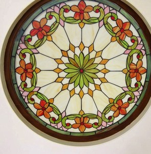 彩色艺术玄关透光玻璃隔断穹顶教堂门窗过道吊顶天窗壁画推拉门画