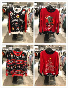 1号 6折男装针织衫 新年红色圣诞节 雪花铃铛麋鹿毛衣 HM国内代购