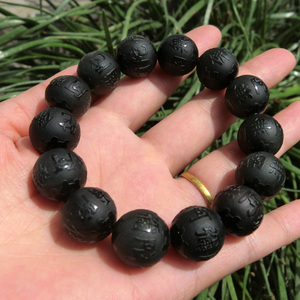 天然水晶黑曜石南无阿弥陀佛手链六字真言咒佛牌手串心经大悲咒