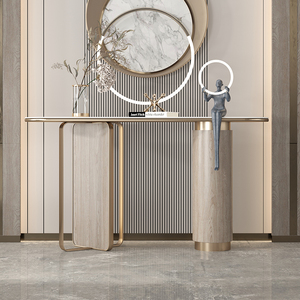 意式轻奢玄关台现代简约客厅入户端景台极简岩板过道靠墙走廊玄关