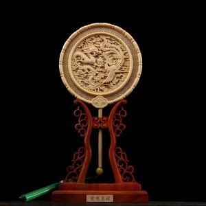 黄杨木桧木木雕龙凤实木双面雕宫扇古典家居客厅镇宅屏风摆件古风