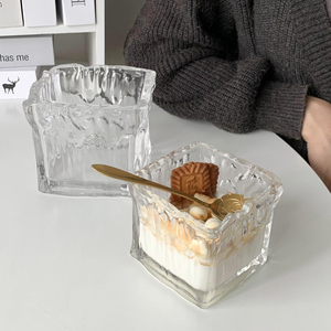 ins风方形早餐玻璃杯大容量冰淇淋杯酸奶杯布丁杯甜品杯子小吃碗