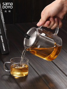 尚明玻璃茶壶耐高温泡茶壶不锈钢过滤茶具加厚耐热玻璃花茶壶单壶