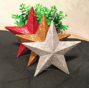 圣诞节装饰品 红色金粉五角星圣诞树挂配件五角星星套餐圣诞挂饰