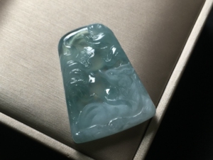 永祥金钰 精品九尾狐雕刻玉牌翡翠缅甸正品a货高冰人物动物牌子