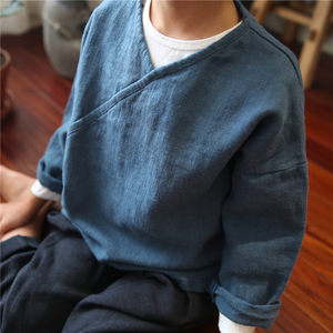 新品春秋童装儿童棉麻卫衣男女童苎麻休闲宽松套头上衣文艺范汉服