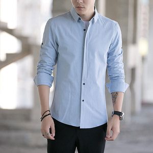春装男士西服内搭衬衫30岁叠穿35打底天蓝色上班单衬衣40溥寸褂.