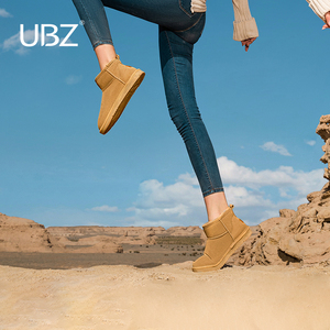 UBZ 防水雪地靴女鞋新款2022爆款冬季加绒加厚短靴一脚蹬面包棉鞋