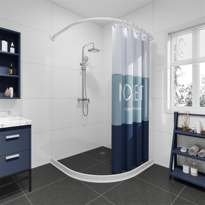 白色弧形浴帘杆套装可伸缩免打孔浴室淋浴保暖涤纶防水磁性强磁