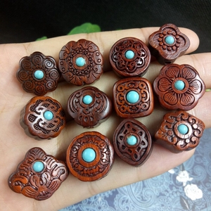 紫檀木镶嵌绿松石小配饰血檀镶绿松小背云