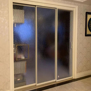 定制白色窄边阳台三联动推拉门超白水波纹玻璃厨房客厅移门三连动