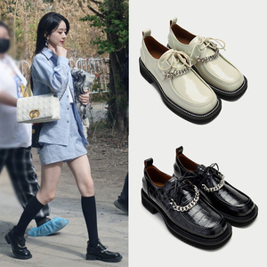 赵丽颖明星同款链条乐福鞋厚底单鞋女2022年春季新款小皮鞋英伦风