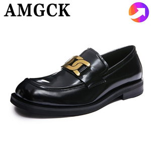香港代购AMGCK豆豆鞋男真皮软底男鞋一脚蹬懒人鞋男士牛皮鞋亮面