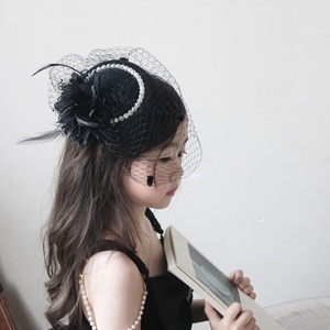 儿童民国小礼帽头饰女童名媛面纱亲子礼服发饰复古表演走秀网纱帽