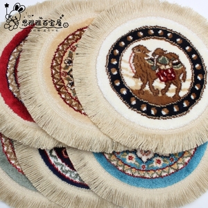 新疆民族风圆形小毯子茶壶水杯垫隔热垫鼠标垫和田机织小圆毯地毯