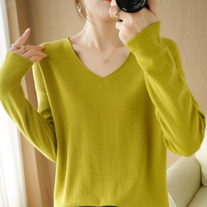 薄款纯棉针织衫毛衣女v领宽松大码长袖t恤秋季显瘦百搭打底棉线衣