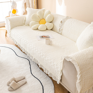 白色沙发垫四季通用防滑全棉布艺韩系夏季奶油风坐垫纯棉套罩盖布