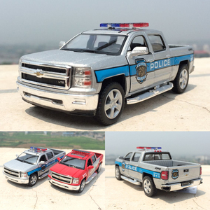 美国警车雪佛兰2014皮卡车合金回力车儿童玩具汽车模型1:46