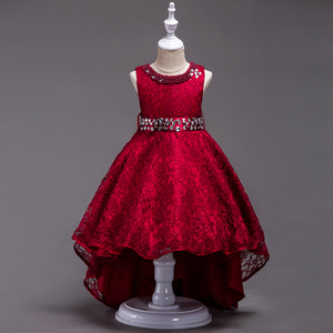 钢琴裙子红色主持人礼服女童高级感燕尾连衣裙女孩公主裙前短后长
