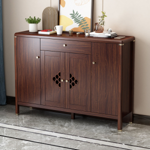 新中式实木框鞋柜进门家用门口对开门门厅艺术客厅组装入户玄关柜