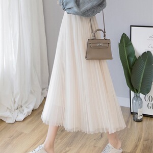 春秋百褶纱裙白色半身裙子洋气春款女装2023年新款网纱中长款半裙
