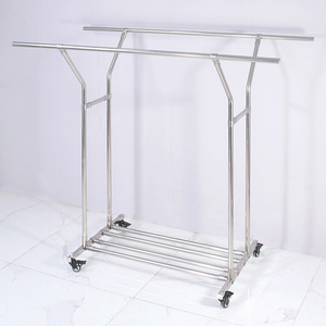 不锈钢双杠晾衣架弧形落地晒衣架阳台卧室带轮子挂衣架可移动衣架