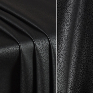 暗黑色哑光荔枝纹皮革-100%棉布底 触感柔软防水耐磨厚PU皮料面料