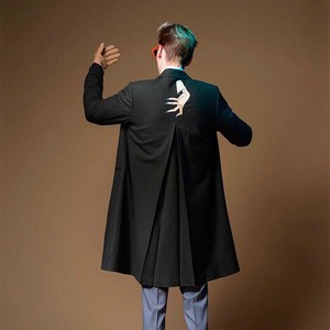 undercover高桥盾鬼手鬼爪印花毛呢大衣外套 百搭显瘦中长款风衣