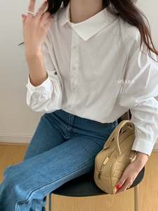 SARA韩系简约不规则领设计款纯色衬衫91261气质百搭打底衫衬衣女