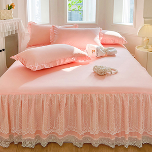 韩式公主风蕾丝床裙式床罩单件防尘遮丑保护套床单三件套防滑夏季