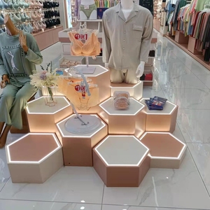 服装店中岛展示台转角台多层鞋包高低流水台摆台饰品陈列柜中间桌