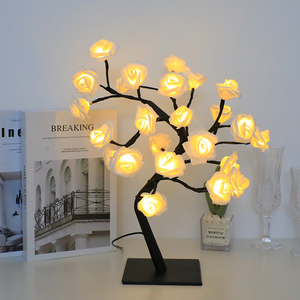 LED玫瑰花小夜灯卧室房间装饰彩灯闪灯串灯USB氛围灯台灯樱花灯树