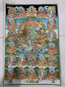 西藏佛像唐卡画像白度母像织锦挂画 二十一度母菩萨刺绣90*60厘米
